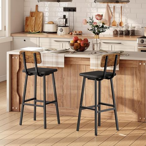 Bar Stools Set of 2, PU Upholstered Breakfast Bar Stools, Industrial Barstools with Backrest and Footrests, Bar Chairs for Kitchen, Dining Room, Bar, Rustic Brown and Black EBF84RBY01G2,HOOBRO (1/5)