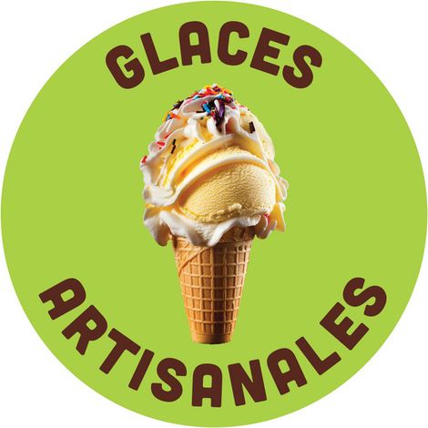 Adhésif vitrophanie "GLACES ARTISANALES" de diamètre 30 cm (pose intérieure) (1/5)