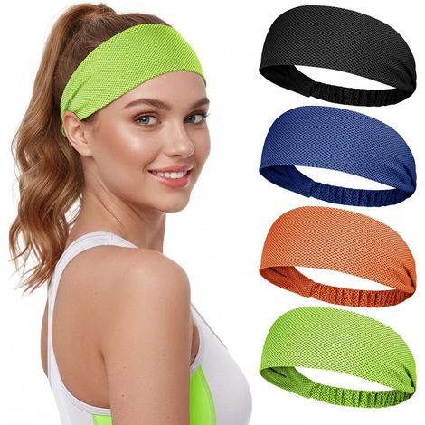 Bandeau Cheveux Femme Refroidissement Sport - 4 Pièces - Bandeaux Élastiques Antidérapant Absorbant La Transpiration Et Respirant pour Yoga, Running, Fitness, Cyclisme (1/5)