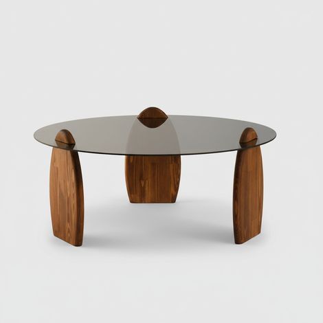 Couchtisch aus gehärtetem Glas und Massivholz Surf