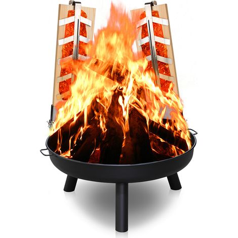 Wolketon Feuerschale mit Flammlachsbrett Outdoor Lagerfeuer Garten 80 cm Hochwertig rund