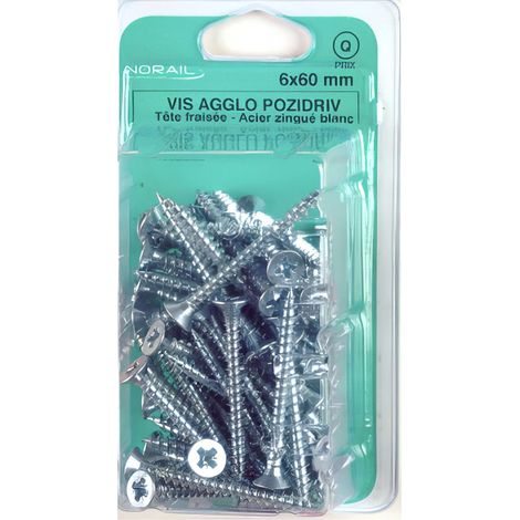 Blister de 100 vis bois panneaux agglomérés tête fraisée Pozidriv 4 x 50 mm - Zingué Blanc - VAFC0405003CP100