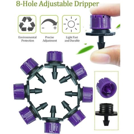 200PCS Goutteurs Irrigation Goutte à Goutte dripper, Buses de Gicleurs Émetteur Jardin, Arrosage Goutte à Goutte Automatique 360° Réglable DIY(Violet)