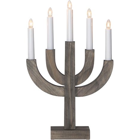 Kerzenleuchter ,Selma' aus gebeiztem Kiefernholz, braun, 5-flammig, E10 Leuchtmittel, H 40cm (1/3)