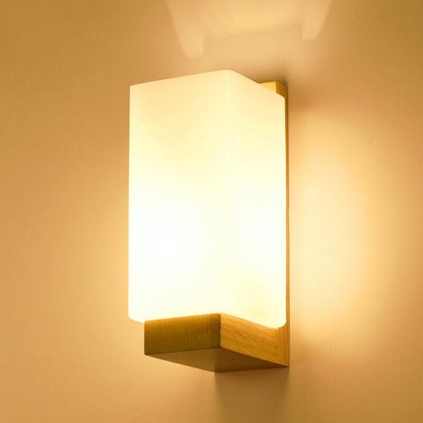 Applique Murale Intérieure Bois, Moderne Lampe Murale Design Minimaliste, Abat-jour en Verre Applique Murale pour Chambre Salon Couloir Café Décoration Intérieure (1/4)