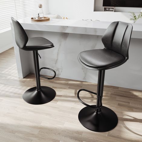 SIRHONA Sgabello da Bar Girevole (set di 2) con Schienale Ergonomico Capacità 120 kg Altezza Regolabile Stile Moderno, Sedile Grigio e base Nera. (1/5)