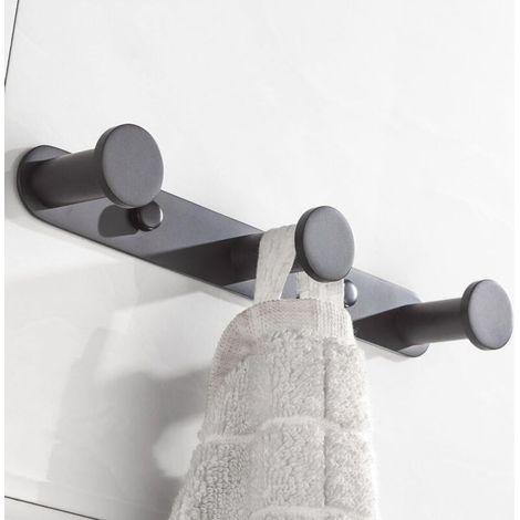 Crochet Mural Patères Porte Manteaux avec 3 Crochets En Acier Inoxydable Pour Porte-manteau, Serviettes, Chapeau Finition Noire Accessoire Toilettes Salle de Bain