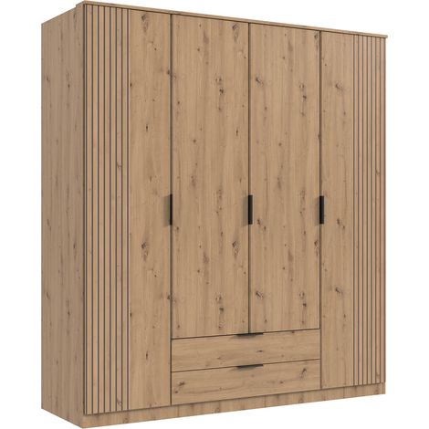 Armoire avec corniche, placard coloris rechampis imitation chêne artisan - Longueur 180 x Hauteur 199 x Profondeur 58 cm (1/3)
