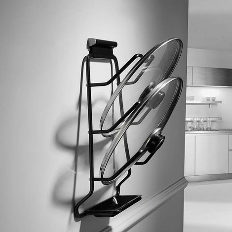 Supporto da parete nero per coperchi di pentole, porta taglieri, organizer per accessori da cucina (1/3)