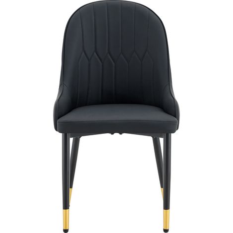 Lot de 2 chaises de salle à manger en cuir régénéré noir, dossier éclair, assise rembourrée confortable, pieds métal et patins antidérapants  CHICFURN (1/5)
