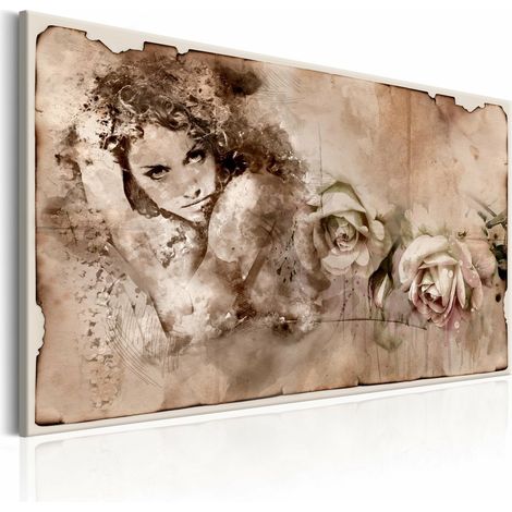 Tableau femme de style rétro et roses - 120 x 80 cm (1/4)
