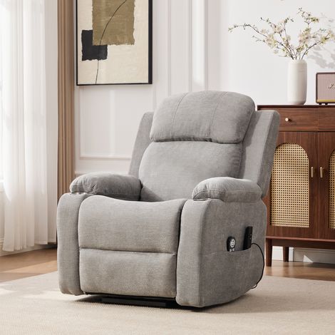 AS EASY Fauteuil relax multifonctionnel électrique avec aide au relevage, fonction de massage et de chaleur, dossier et repose-pieds réglables ainsi que poches latérales de rangement et porte-gobelets (1/5)