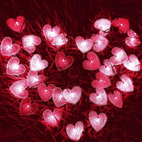 Lumière Solaire De Coeur, 20LED 5M 8 Modes Guirlande Lumineuse De Fée À L'énergie Solaire Étanche Intérieur Extérieur Fête De Noël Décoration Décorative Lumières D'éclairage (rouge) (1/5)
