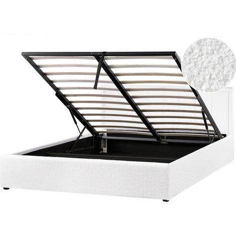 Ottoman Bed Boucle MONTLAUR 160 x 200 cm (EU King Size) White