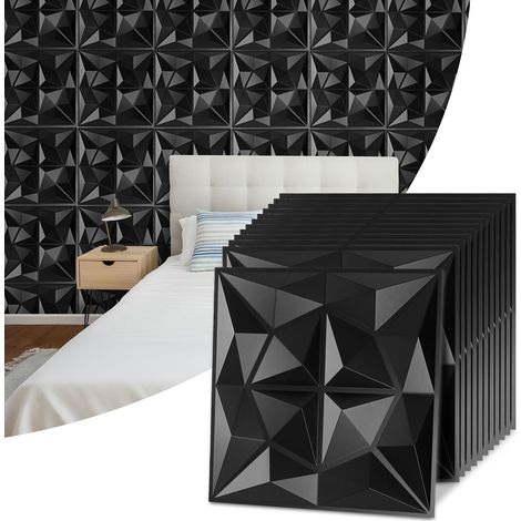 Wolketon Paneles murales 3D Diamante Negro 30×30 cm de PVC – Instalación libre para decoración moderna (1/4)