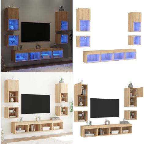 8-tlg. Wohnwand mit LED-Beleuchtung Sonoma-Eiche Holzwerkstoff - LED-Beleuchtung - TV-Schrank (1/5)