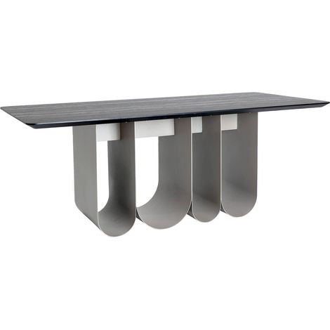 Table à manger contemporaine bois brun et mélamine grise - Bois brun et gris moderne (1/5)