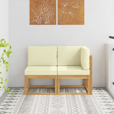 vidaXL Canapé d’extérieur milieu et coin avec coussin 2 Pièce Blanc