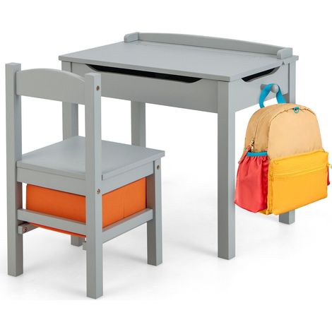 Kids Table and Chair Set Children Wooden Activity Table Set w/ Drawer & Flip Top (1/5)
