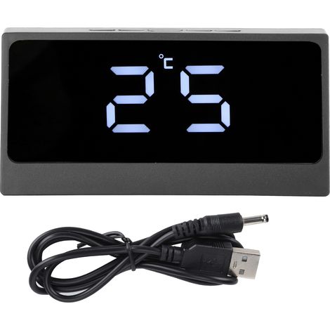 LED Digital Alarm Clock Silent Smart Temperature Date Luminous LargeScreen Desktop Makeup Mirror(Black ) (1/5)
