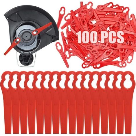100 lames de rechange en plastique rouge pour tondeuse à gazon Ryobi VonHaus Swift (1/4)