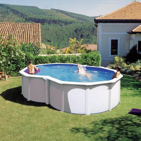 GRE – Piscine hors sol 500x340x120 – Paroi en tôle d'acier galvanisé – Filtration 4 m3/h avec vanne 5 voies – Échelle de sécurité incluse (1/5)