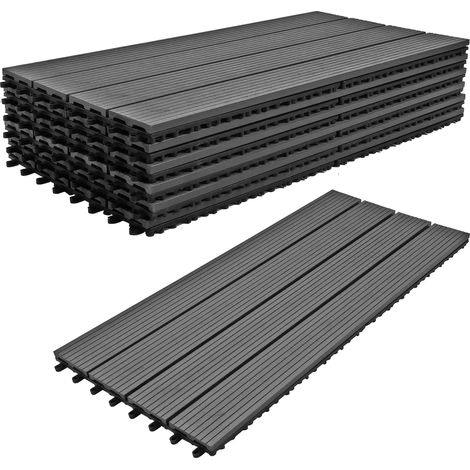 Noka - Revêtement de sol extérieur avec clip 90x30 cm 6 dalles pour jardin, patio, terrasse en WPC Noir (1/5)