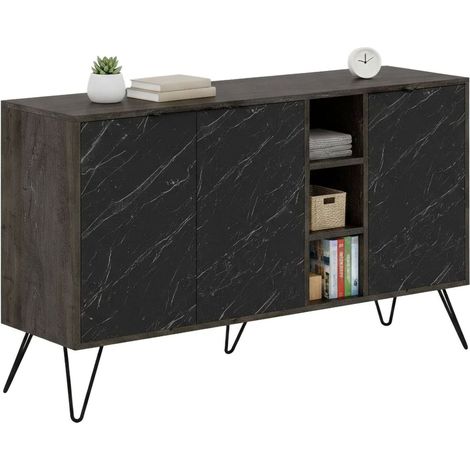 Dmora - Credenza Alin, Buffet da soggiorno, Madia da salotto, Dispensa da cucina, 142x36h83 cm, Ossido e Nero Marmo