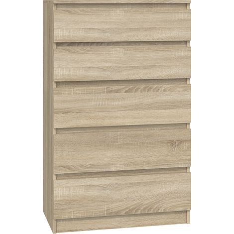 CDF Kommode Malwa M5 Farbe: Eiche Sonoma Schrank für Dokumente, Kleinigkeiten Ideal für Wohnzimmer, Schlafzimmer, Kinderzimmer, Jugendzimmer und Büro 5 geräumige Schubladen (1/2)