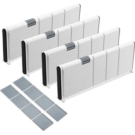 Lot de 4 Séparateurs de Tiroirs en Plastique, Organisateurs de Tiroir Réglables 28.4-44.3 CM Plastique Separateur Tiroirs Vetement Cuisine Ajustable pour Cuisine Chambre Commode Tiroirs Bébé (1/5)