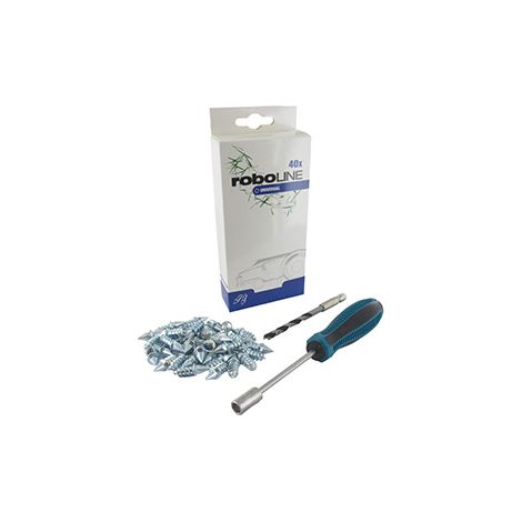 jeu de 40 pointes universelles avec outil de montage pour tous les modèles de tondeuses robot avec roue plastique. procure une m