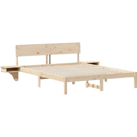 Lit adulte，Cadre de lit avec tables de chevet Marron Bois massif en pin CFW8846292 (1/5)