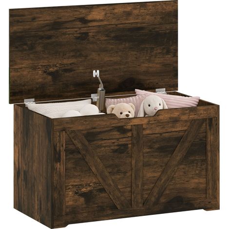 HOMCOM Storage Trunk for Living Room, with Safety Hinge, 80cm, Rustic Brown (1/5)