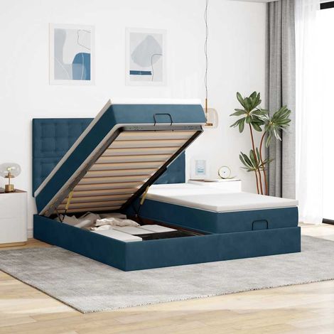 VidaXL Cadre de lit ottoman avec matelas bleu foncé 180x200 cm velours (1/5)