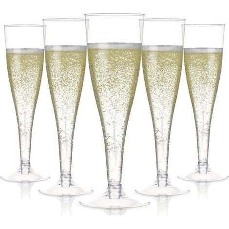 54 Pièces Flûtes à Champagne en Plastique, 150ml Verres à Champagne Transparents Gobelets à Vin Réutilisables à Tige pour Fêtes de Douche D'anniversaire Mariage Jardin (5 x 17cm) (1/5)