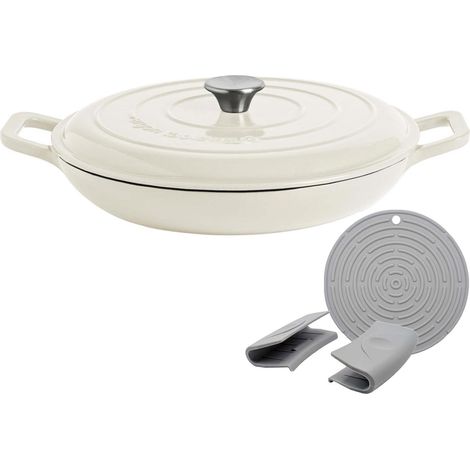 Cocotte peu profonde en fonte 2,3 L avec couvercle auto-arrosant, émail brillant, induction (1/5)