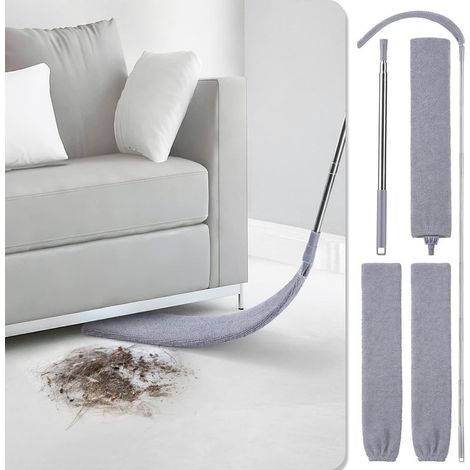 Aspirateur à poussière rétractable, plumeau plat extensible vers le haut et deux housses en microfibre, aspirateur à poussière rétractable pour aspirateur à poussière sous le canapé, l'armoire ou le l (1/5)