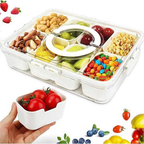 Ciotola per snack a 8 scomparti - Ciotola con coperchio, adatta per biscotti vegani, frutta e frutta secca, lavabile in lavastoviglie. (1/2)