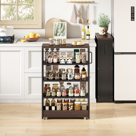 Nischenregal auf Rollen mit verstellbaren Regalen MDF OKMYHOME (1/4)