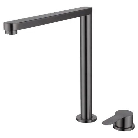Robinet de cuisine pliable et relevable (gris) en acier inoxydable 304, robinet d'évier avec mitigeur eau chaude/froide séparé, double trou (1/5)