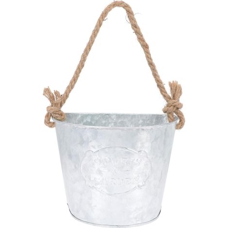Jardinière murale vintage en fer à la finition antique et corde, pot de fleurs décoratif (1/5)
