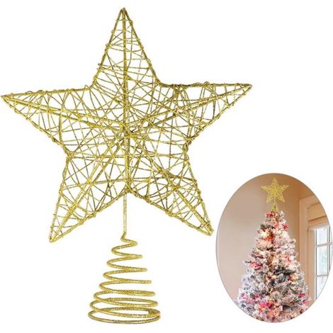 Décoration de sapin de Noël - Étoile de Noël - Décoration de cimier - Étoile pour sapin - Décoration de sommet - Articles décoratifs - Étoile pour sapin - Fer forgé - Doré (1/5)