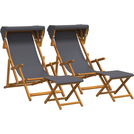 Chaise Longue 4 pcs 3 Position Bois d'eucalyptus massif Gris vidaXL