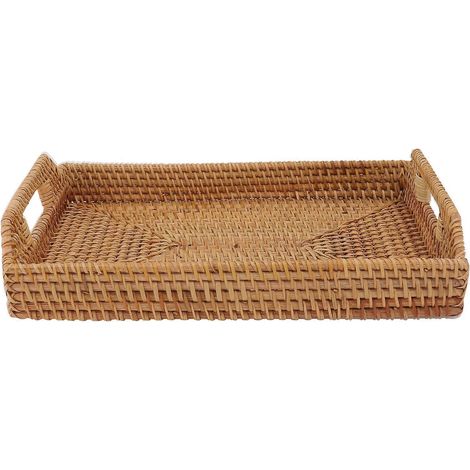 Plateau alimentaire tressé en rotin naturel pour servir fruits et amuse-gueules (1 pièce) (1/5)