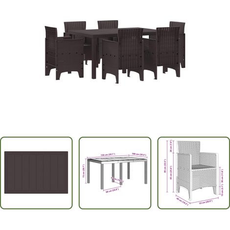 Mobilier extérieur - Ensemble de salle à manger pour jardin 7 pcs Marron Rattan Polt (1/5)