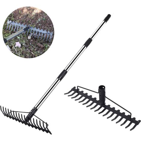 Professioneller Metallbogenrechen – 17 Zinken, 1,2 m langer Edelstahlstiel, robust und ergonomisch für intensive Gartenarbeit