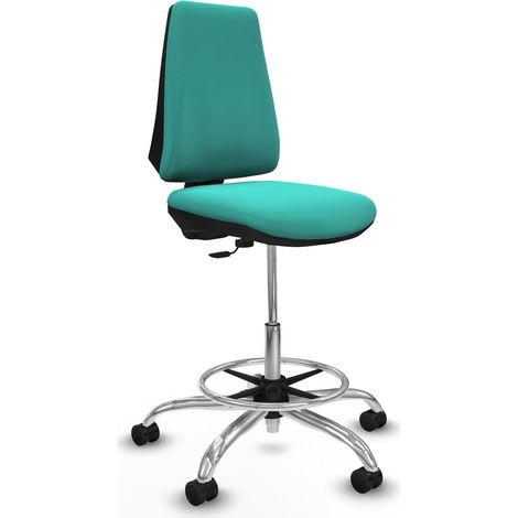 Taburete Elche CP similpiel turquesa base cromada ruedas 65mm nailon