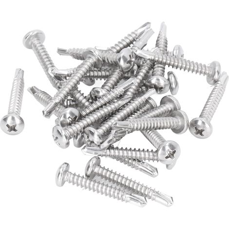 Vis à bois autoforeuse 50 pièces, tête ronde en acier inoxydable 304, vis à métaux M4.8x32, fixation robuste pour bricolage et professionnel. (1/5)