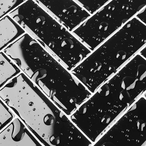 Epais Credence Adhesive pour Cuisine Noir Motif à Chevrons Carrelage Adhesif Mural Salle de Bain 30x30CM Dalle PVC Adhesive Murale Aspect Pierre Noir Revetement Mural Adhesif 3D, 4 Dalles (1/5)