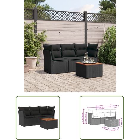 The Living Store 4-tlg. Garten-Sofagarnitur mit Kissen Schwarz Poly Rattan - Gartenmöbel - Outdoor Möbel - Rattan Gartenmöbel - Lounge Set - Esstischgarnitur (1/3)